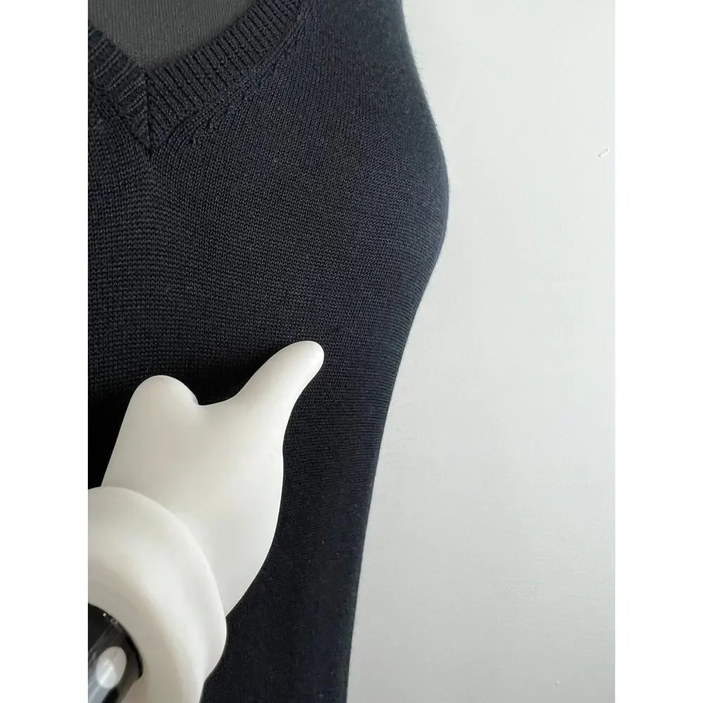 Equipment Femme Black V-Neck Long Sleeve Women's Pullover Silk Sweater M Medium